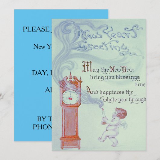 Baby Nieuwjaar Cherub Angel Opa klok Kaart (Voorkant / Achterkant)