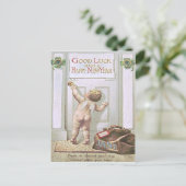 Baby Nieuwjaar Cherub Engel Vierbladige Klaver Feestdagenkaart (Staand voorkant)