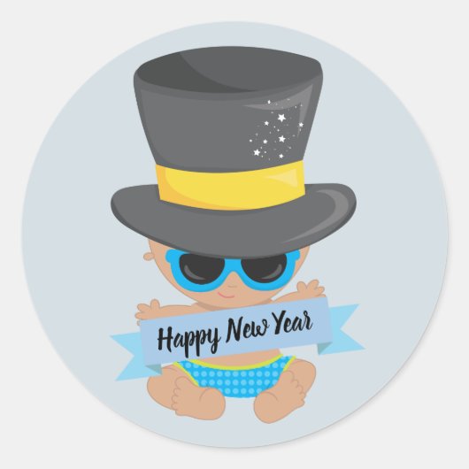 Baby Nieuwjaar met banner Ronde Sticker (Voorkant)