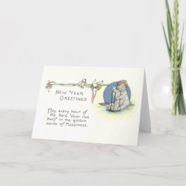 Baby Nieuwjaar Zandloper Bell Feestdagen Kaart