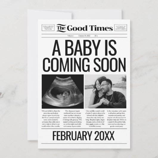 Baby Nieuwsblad Zwangerschapsonthulling Kaart (Voorkant)