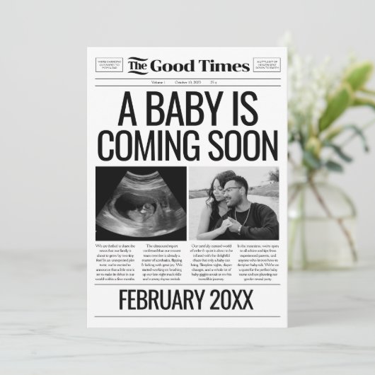 Baby Nieuwsblad Zwangerschapsonthulling Kaart (Staand voorkant)