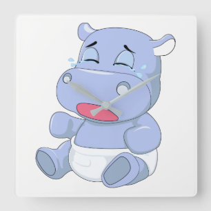 Baby Nijlpaard Huilt Vierkante Klok