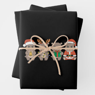 Baby Nijlpaard Moo Deng Kerstmis Inpakpapier Vel
