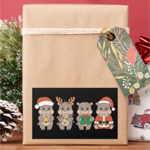 Baby Nijlpaard Moo Deng Kerstmis Rechthoekige Sticker