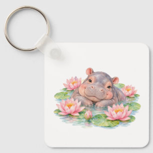 Baby Nijlpaard Tussen Waterlelies Sleutelhanger