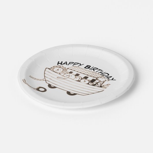 Baby Noah Ark with curved Happy Birthday design Papieren Bordje (Gekanteld)