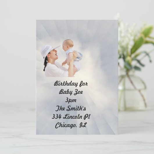 Baby nodigt met de Blauwe Achtergrond van Sky uit Bedankkaart (Staand voorkant)