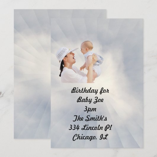 Baby nodigt met de Blauwe Achtergrond van Sky uit Bedankkaart (Voorkant / Achterkant)