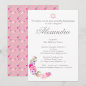 Baby Noemceremonie Hebreeuwse roze uitnodiging (Voorkant / Achterkant)