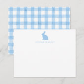 Baby Note Card, Light Blue Bunny Gingham Flat Notitiekaartje (Voorkant / Achterkant)