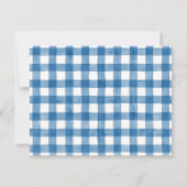 Baby Notitiekaart, Blauwe Teddybeer Gingham Plat Notitiekaartje (Achterkant)