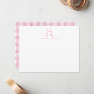 Baby Notitiekaart, Licht Roze Teddybeer Gingham Pl Notitiekaartje