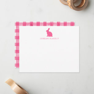 Baby Notitiekaart, Roze Konijn Gingham Plat Notitiekaartje