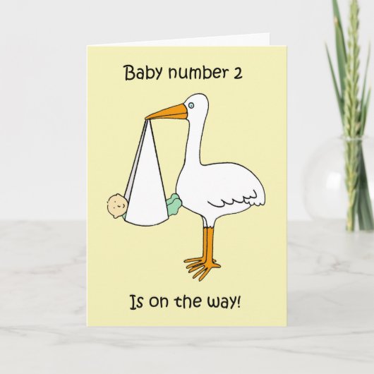 Baby nummer 2 is onderweg Cartoon Stork Kaart (Voorkant)