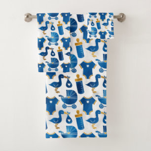 Baby Nursery Blue Bottle Carriage Stortern Pattern Bad Handdoek