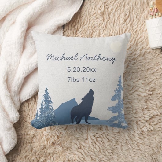 Baby Nursery Pillow Birth Stats Wolf Mountain Kussen (Deken)