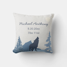 Baby Nursery Pillow Birth Stats Wolf Mountain Kussen