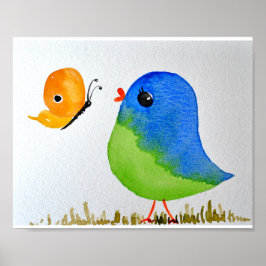 Baby Nursery wallart_ Waterverf Blue Bird Poster