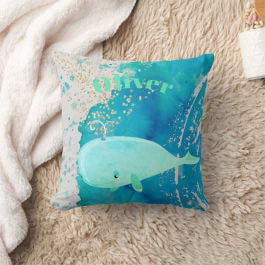 Baby Nursery Whale Sparkle Blue Nautical Personal Kussen (Deken)