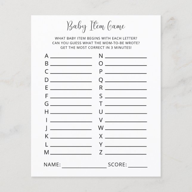 Baby-objectspel. Baby shower game (Voorkant)