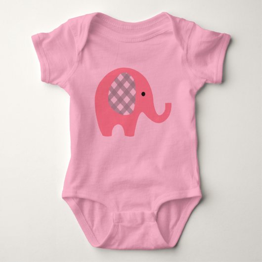 Baby odysuit met roze olifant/grijze tandham oren romper (Voorkant)
