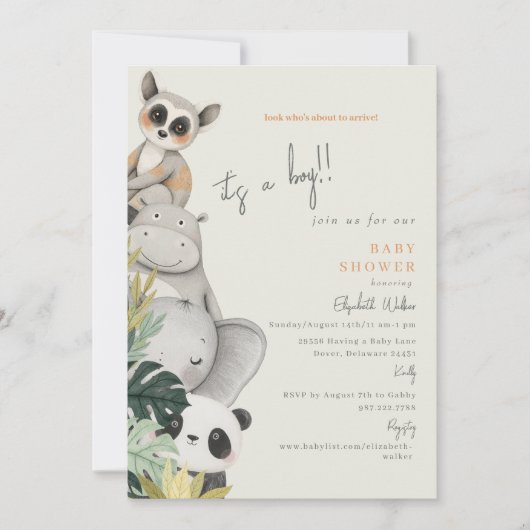 Baby Oerwoud Animals Het is een Boy Baby shower Kaart (Voorkant)