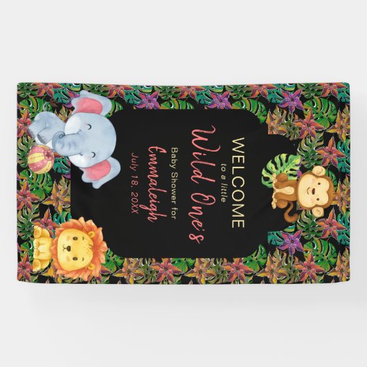 Baby Oerwoud Animals Wild One Baby shower Spandoek (Horizontaal)