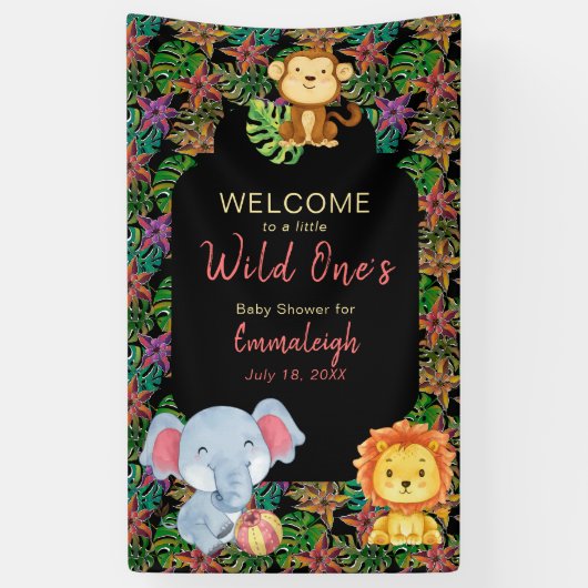 Baby Oerwoud Animals Wild One Baby shower Spandoek (Verticaal)