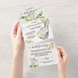 Baby Oerwoud Elephant Baby shower All In One Uitnodiging