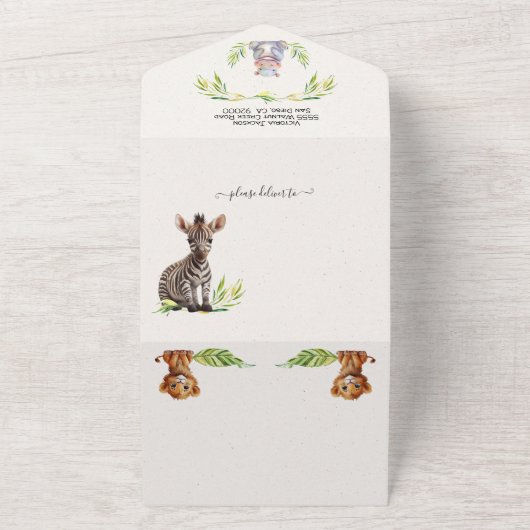 Baby Oerwoud Safari Baby shower All In One Uitnodiging (Buitenkant)