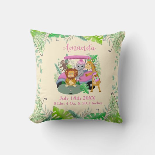 Baby Oerwouden Golfroze Kussen (Voorkant)