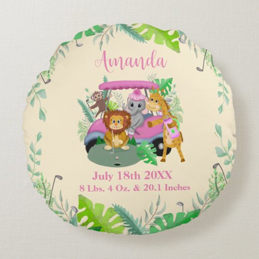 Baby Oerwouden Golfroze Rond Kussen (Voorkant)