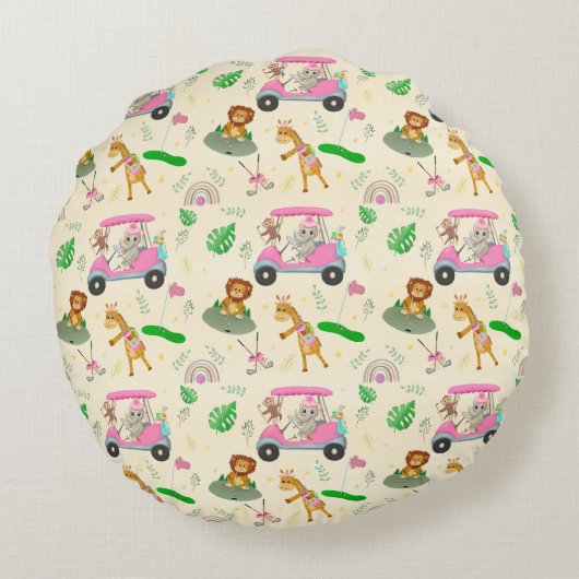 Baby Oerwouden Golfroze Rond Kussen (Achterkant)