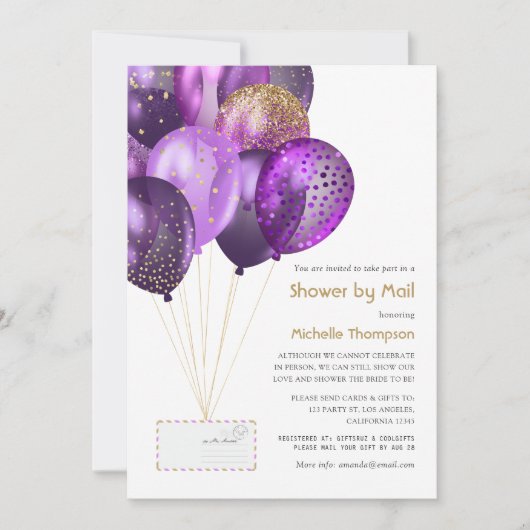 Baby of Vrijgezellenfeest van Paars en goud per po Kaart (Voorkant)