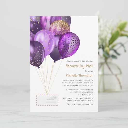 Baby of Vrijgezellenfeest van Paars en goud per po Kaart (Staand voorkant)