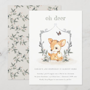 Baby Oh Deer Floral Crest om het even welke Age Bi Bedankkaart