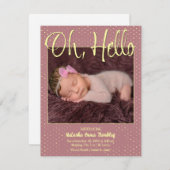 Baby Oh, Hello Flat Announcement Card Aankondiging (Voorkant / Achterkant)