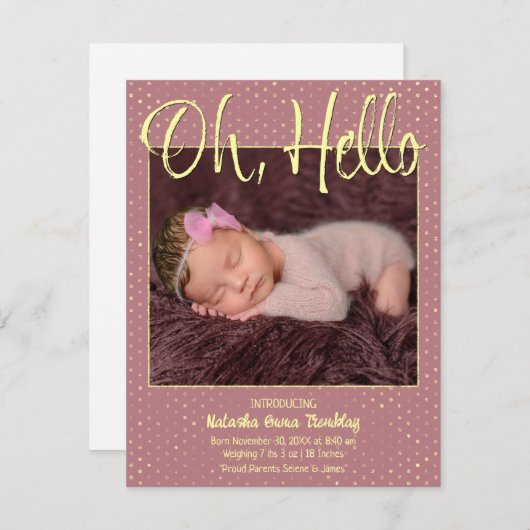 Baby Oh, Hello Flat Announcement Card Aankondiging (Voorkant / Achterkant)