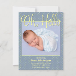 Baby Oh, Hello Flat Announcement Card Aankondiging
