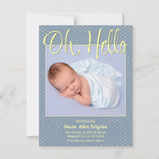 Baby Oh, Hello Flat Announcement Card Aankondiging (Voorkant)