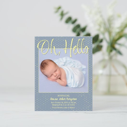 Baby Oh, Hello Flat Announcement Card Aankondiging (Staand voorkant)