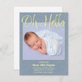 Baby Oh, Hello Flat Announcement Card Aankondiging (Voorkant / Achterkant)