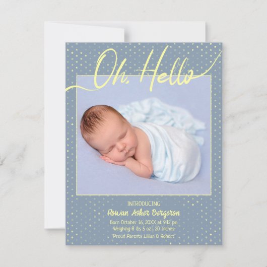 Baby Oh, Hello Flat Announcement Card Aankondiging (Voorkant)