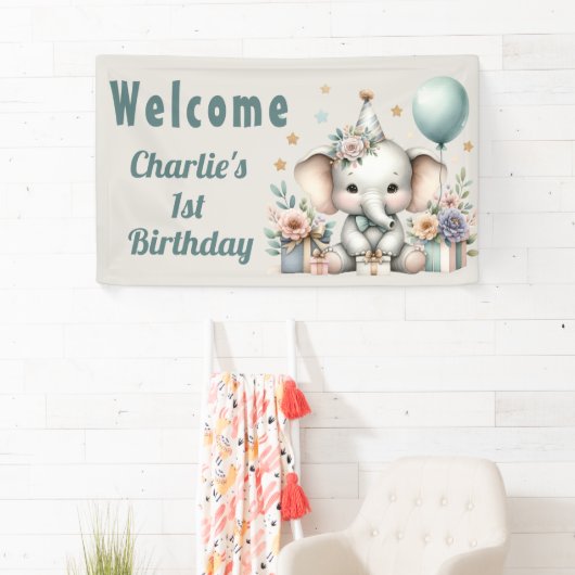 Baby olifant 1e verjaardag spandoek (Insitu)