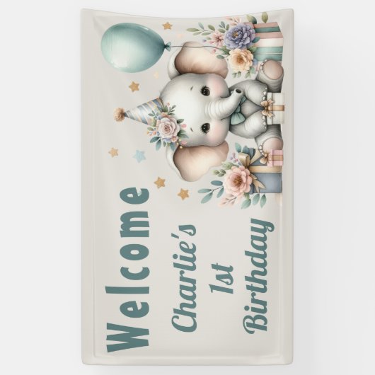Baby olifant 1e verjaardag spandoek (Verticaal)