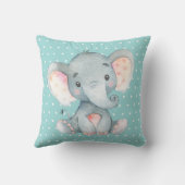 Baby Olifant Aqua Teal Turquoise en Grijs Kussen (Achterkant)