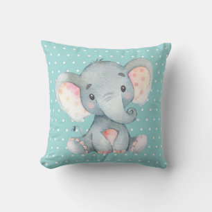 Baby Olifant Aqua Teal Turquoise en Grijs Kussen