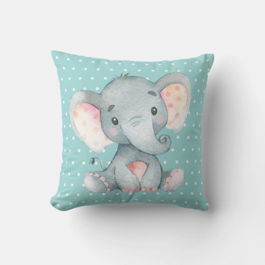 Baby Olifant Aqua Teal Turquoise en Grijs Kussen (Voorkant)
