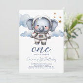 Baby Olifant Astronaut 1e Verjaardag Kaart (Staand voorkant)